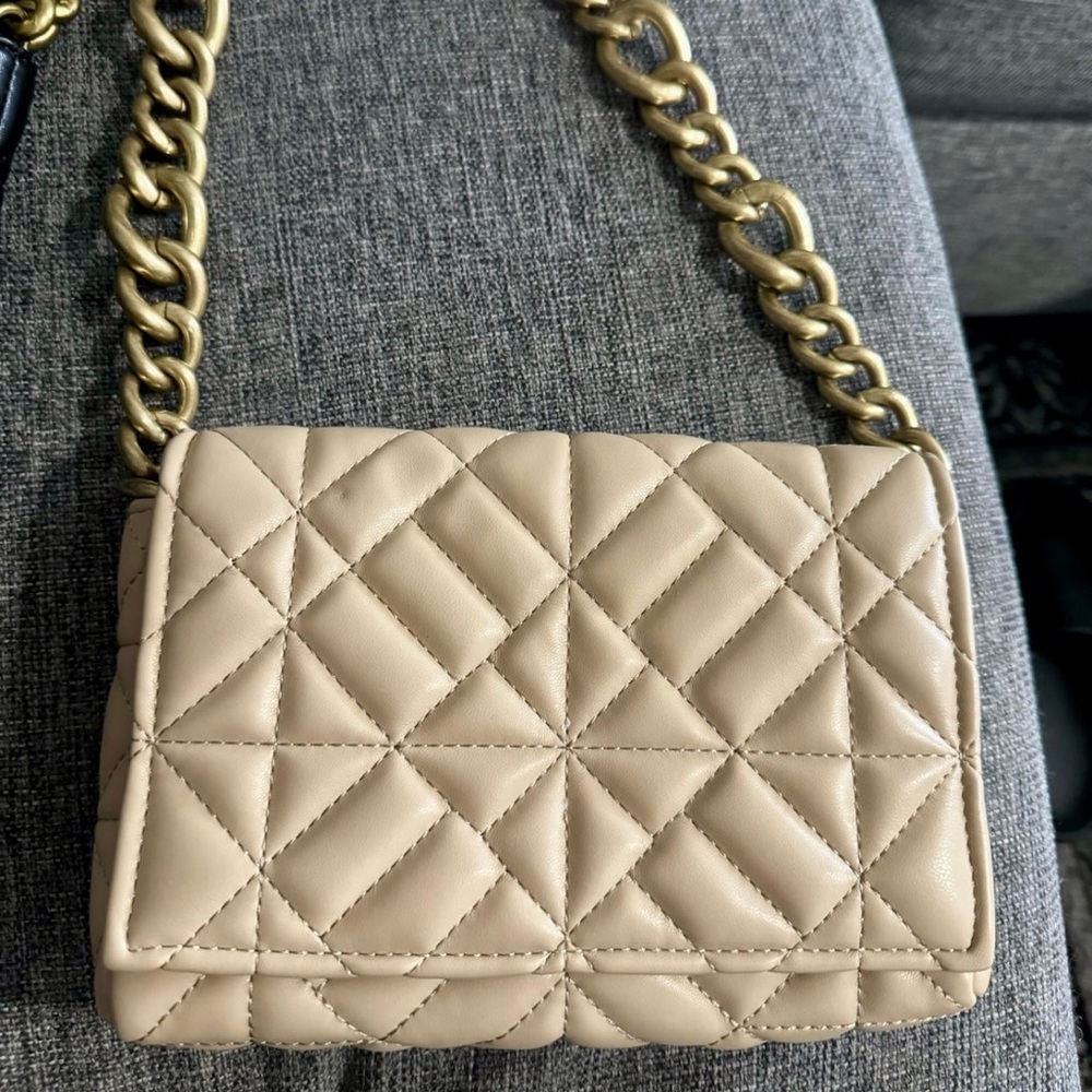 Zara medium women shoulder bag beige new with gold chain